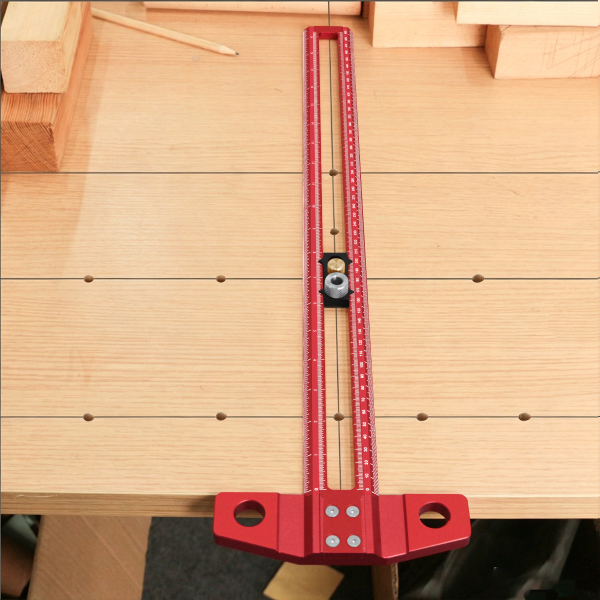 Dovetail Marking Guide - ไม้บรรทัดวัดมุม T-Square สำหรับงานไม้, ไม้บรรทัดเขียนแบบพร้อมตัวปรับระดับและที่นำดินสอ, สเกลคู่ (เมตริก/นิ้ว)