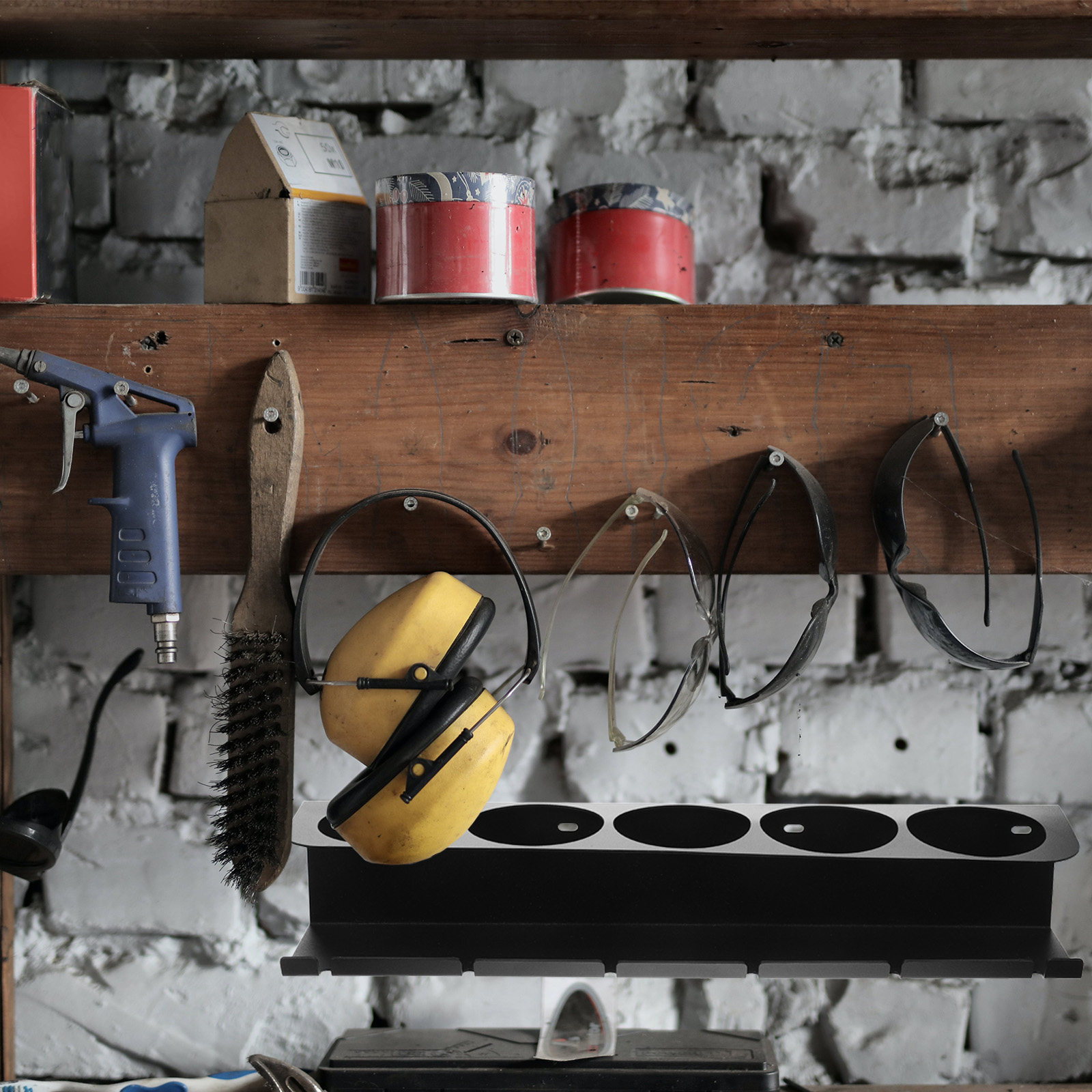 Workshop Tools Organizer - ชุดชั้นวางเครื่องมือไฟฟ้าโลหะสำหรับงานหนัก 1 ชุด สำหรับจัดเก็บในโรงรถหรือห้องทำงาน ความจุขนาดใหญ่ ติดผนัง