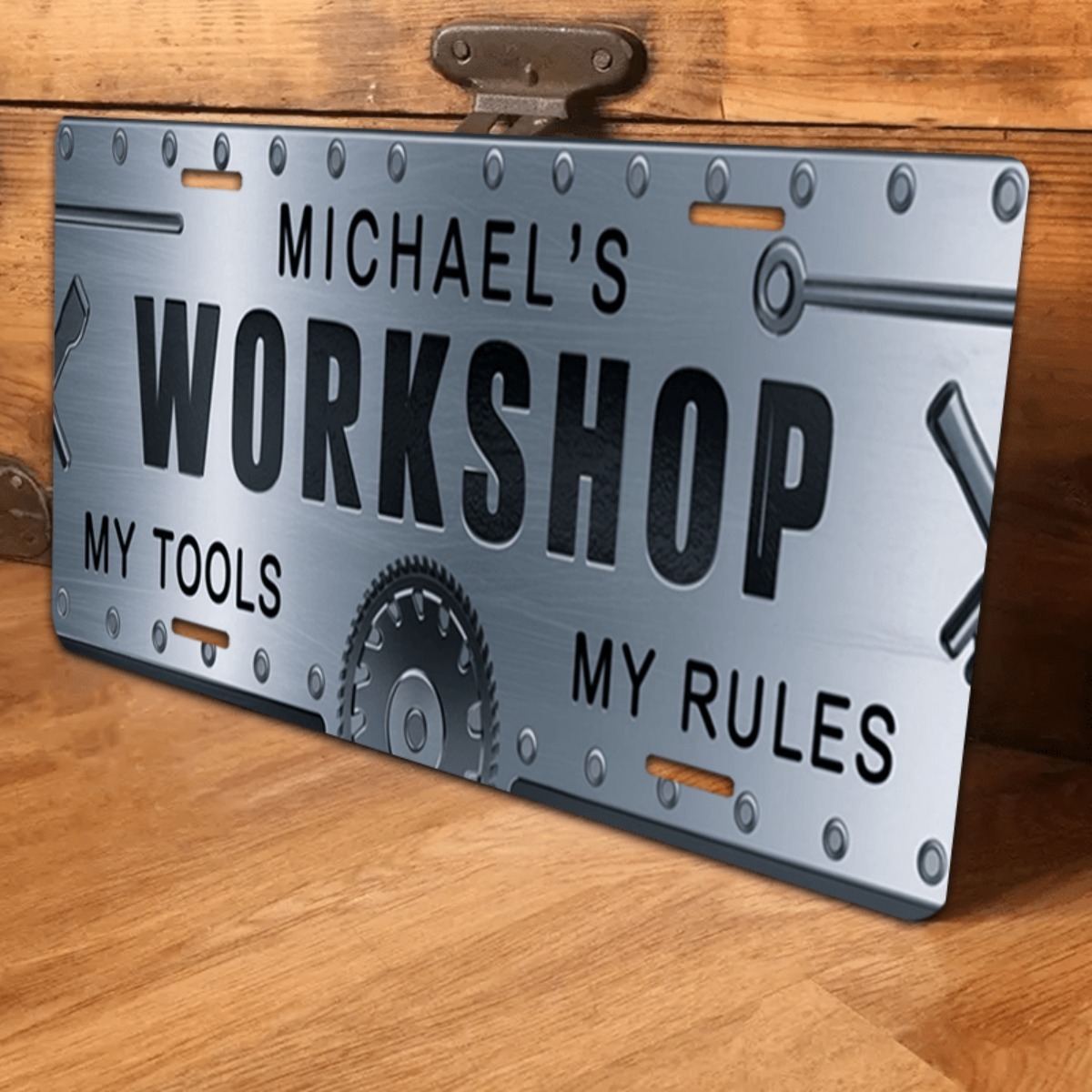 Workshop Tools And Names - ป้ายอะลูมิเนียมงานฝีมือสลักชื่อส่วนตัว ขนาด 6x12 นิ้ว - ของขวัญงานศิลปะโลหะสไตล์เรโทรสำหรับเขา